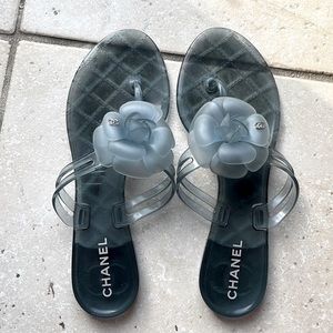 Chanel Aqua Jelly Camellia Flower Flip Flops Teal Blue